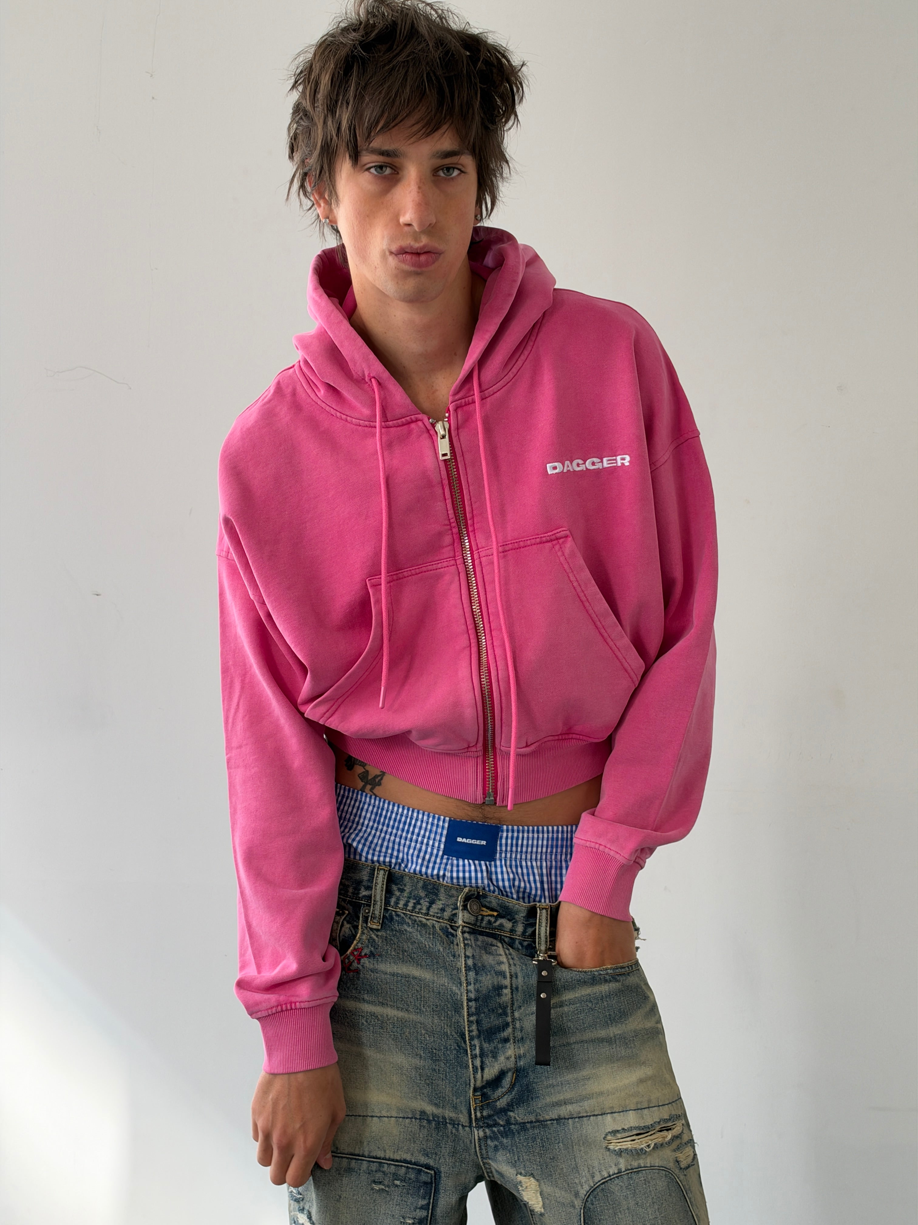 Pink Cropped Zip